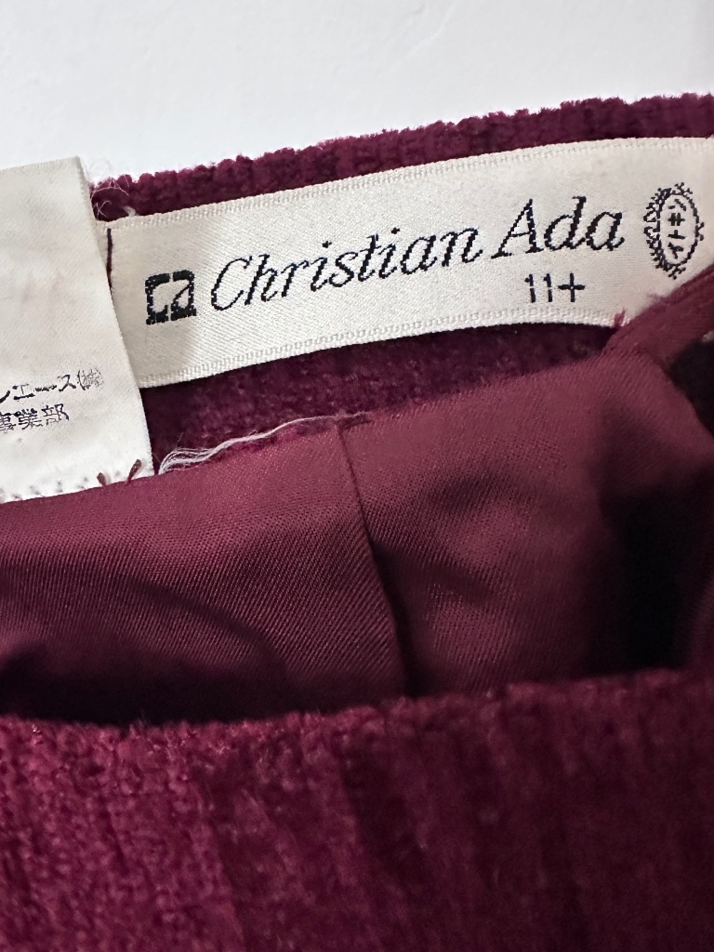 Vintage Luxury Japanese Christian Ada Chenille Burgundy Pencil XS